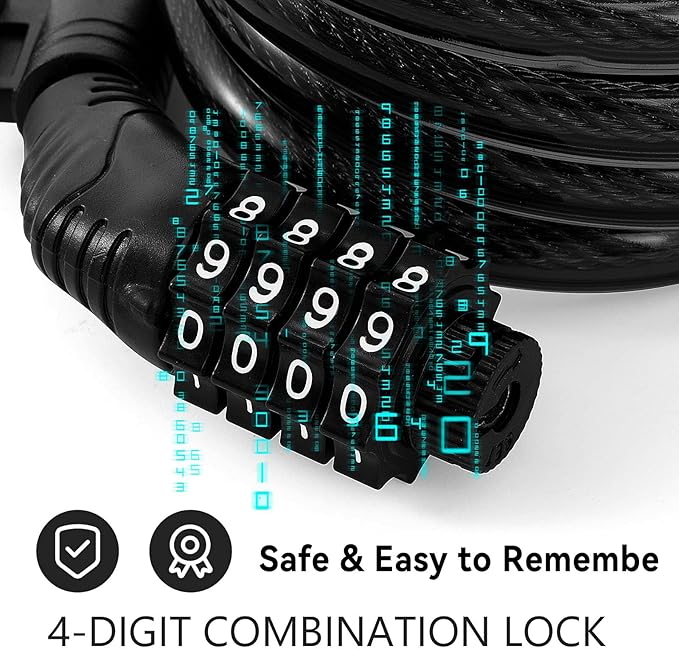 E Scooter Lock, Bike Combination Cable Locks Compatible with Xiaomi M365/Max/GXL/Ninebot/Segway/Motor/Bicycle Lock 4 ft Long/0.472In Scooter Anti-Theft Ideal 4 Digit/12 Steel Cable