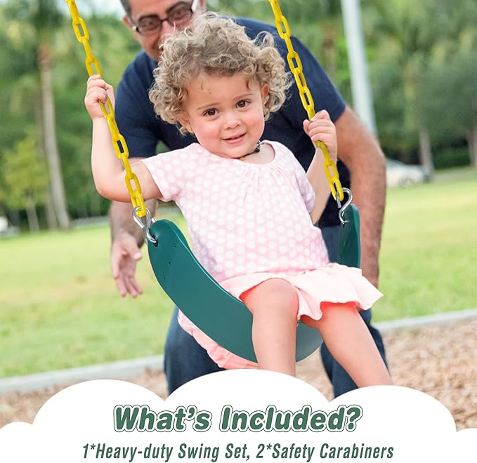RedSwing Belt Swing Seat for Kid with 66" Heavy Duty Chains, Playground Swing Set Replacement Accessories with Snap Hooks, for Outdoor Backyard Play Safety, Green
