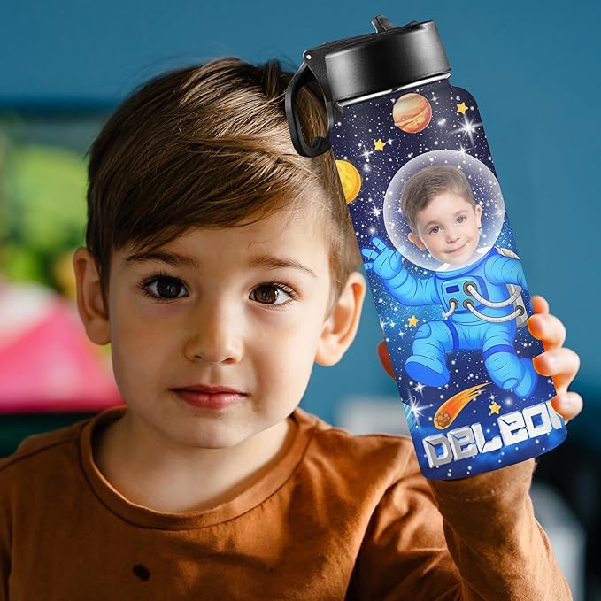 M YESCUSTOM Personalized Water Bottles for Kids with Straw Lid Custom Space Water Bottle for School Customized Name Stainless Steel Double Wall Insulated Cup Birthday Gifts for Boy Girl Style18