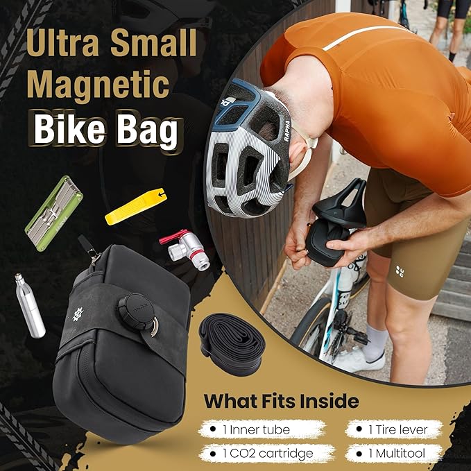 Lumiere & Co. Falcon Magnetic Saddle Bag – 0.37L Ultra Small Bike Bag, Fast Magnetic Buckle Attachment | Road Cycling-Specific Bike Seat Bag (Black, Ultra Small)