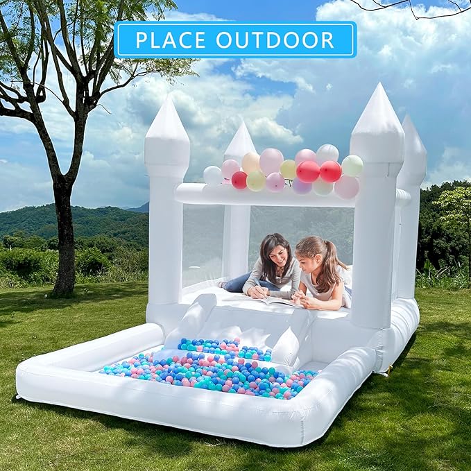 Inflatable White Bounce House Professional Jumping Bouncy Castle Bouncer for Wedding Party with Carrying Bag Repair kit (Premium 840D Oxford Cloth 13 * 8.2 * 8.2 ft)