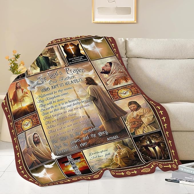 Christian Blanket Inspirational Scripture Religious Spiritual Jesus Prayer Faith Throw Blanket Catholic Gifts for Adults Women Men Super Soft Cozy Plush Fluffy Fuzzy Fleece Blanket Decor 60''X80''