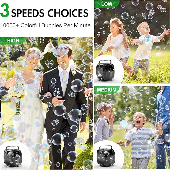 KIDWILL Rechargeable Bubble Machine, Automatic Bubble Blower - 5,000mAh Power, 90°/180°/360° Auto Rotation, 3 Speeds - Bubble Maker Toy for Toddler, Kids, Pets, Parties Indoor Outdoor