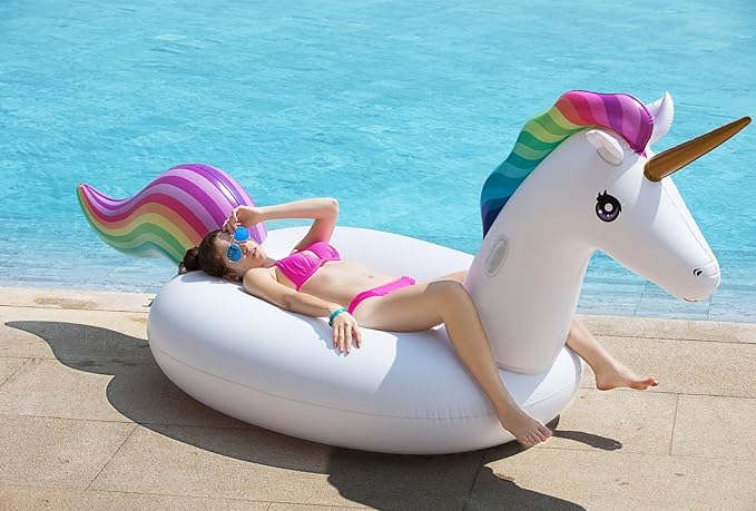 Jasonwell Giant Inflatable Unicorn Pool Float Floatie Ride On with Fast Valves Large Rideable Blow Up Summer Beach Swimming Pool Party Lounge Raft Decorations Toys Kids Adults
