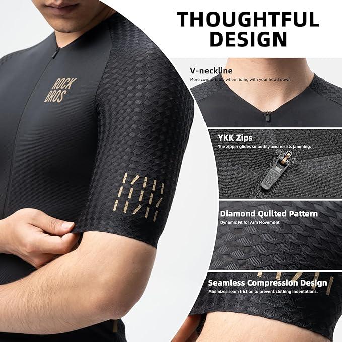 ROCKBROS Men's Cycling Jersey Short Sleeve Road Bike Shirt Zipper Pocket Quick Dry Bicycle Jersey