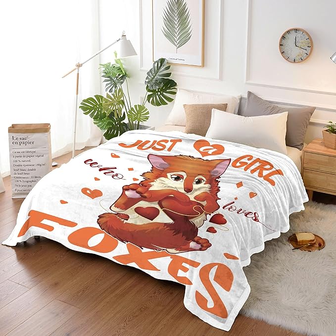 Just Girl Loves Fox Blanket Soft Blankets and Throws Flannel Cozy Lightweight Quilt Gift Perfect for Bed Sofa Couch-120 x90 Extra Large for Family