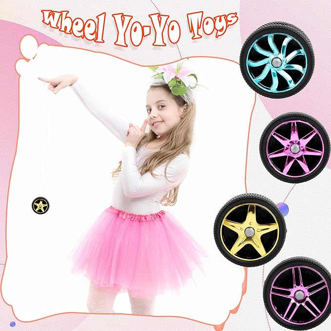 28 Pcs Wheel Yoyos Plastic Yo-Yo Toys Mini Yo Yo in Assorted Colors for Kids Beginners Adults Teens Birthday Racing Party Favors Holiday Stocking Fillers Classroom Prizes