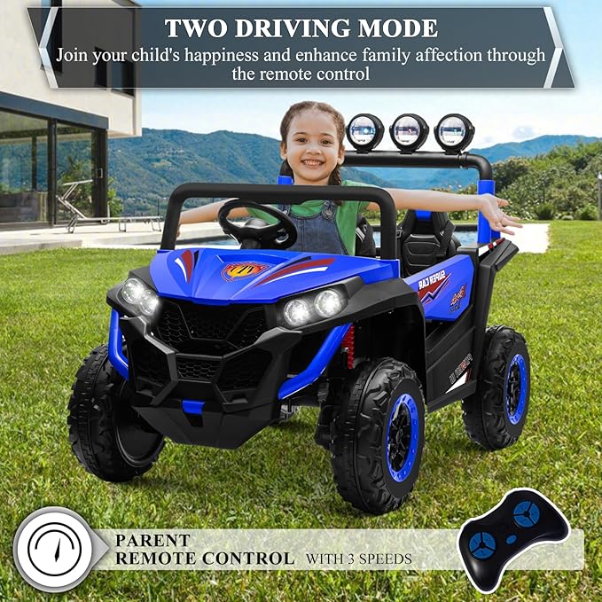 OTTARO 2 Seater Ride on Car Truck,24V Electric Vehicle Car for Kids 3-8 Years,200W Motors,4 Shock Absorbers, Music Play,Bright Light, Remote Control(Blue)