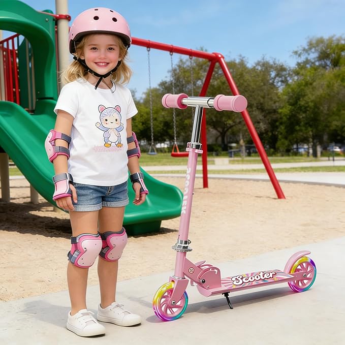 Scooter for Kids Ages 3+, 2 Wheels Kids Kick Scooter with Led Light Up & 3 Levels Adjustable, Lightweight Foldable for Boys&Girls