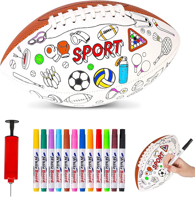 Size 6 Kids Football Custom Color Youth Size Football Color Your Own Footballs Includes Air Pump 12 Pcs Makers DIY Coloring Footballs Craft Gifts 10.4 Inches Youth Football Toys for Boys Sport Fans