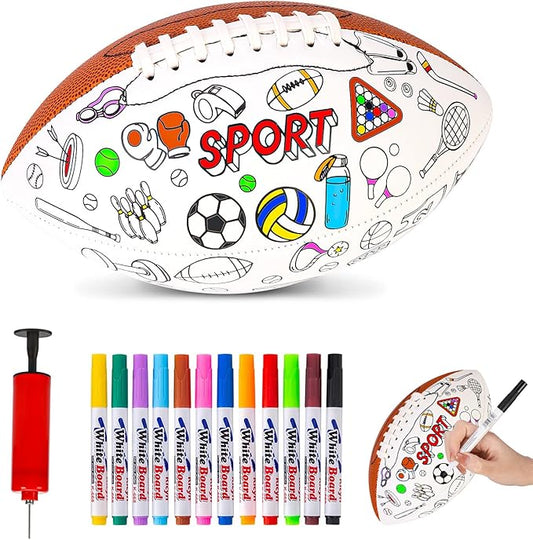 Size 6 Kids Football Custom Color Youth Size Football Color Your Own Footballs Includes Air Pump 12 Pcs Makers DIY Coloring Footballs Craft Gifts 10.4 Inches Youth Football Toys for Boys Sport Fans