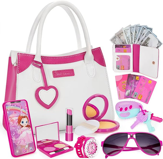 Officygnet Play Purse for Little Girls, Pretend Princess Play Toys for 3 4 5 6 7 8 Year Old, Toddler Purse with Accessories, Kids Toy Birthday for Girls Ages 3-5 4-5 6-8(White)