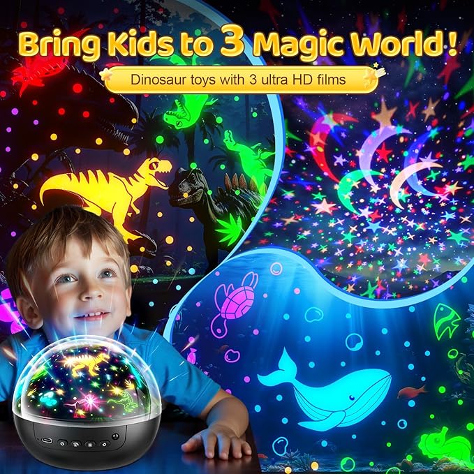 Dinosaur Toys for Kids 3-5, 【Remote+3 Films+93 Effects】 Dinosaur Toys for Kids 2-4, 【3 Timer+5 Brightness】 Toys for 3 Year Old Boys, Rotate 3 Year Old Boy Gift, 5 Year Old Boy Birthday Gift