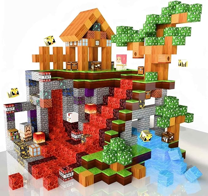 200PCS Magnetic Blocks - Build Mine 3D Forest Lava Set, 0.8in Magnet Building Cubes Toys for Kids Ages 3+, STEM Magnetic Building Blocks Set Birthday Gift for Boys and Girls