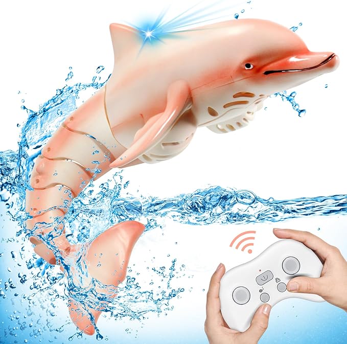 Remote Control Shark Pool Toys, 2.4G RC Dolphin Toy, Water Toys for Kids Age 8-12, Swimming Bath Lake Great Gift RC Boat Toys for 6 7 9 10 Year Old Boys and Girls