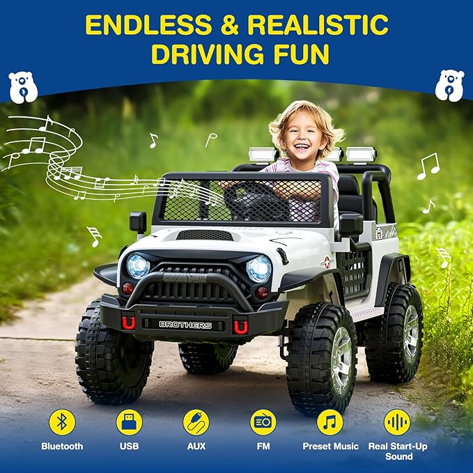 L8 2 Seater Ride On Car, 12V Kids Electric Car w/Remote Control, 4-Wheel Suspension, Bluetooth Speaker, Multi Music Modes, 3 Speeds, LED Lights, Xmas & Birthday Gift Ideas for Kids Ages 3+