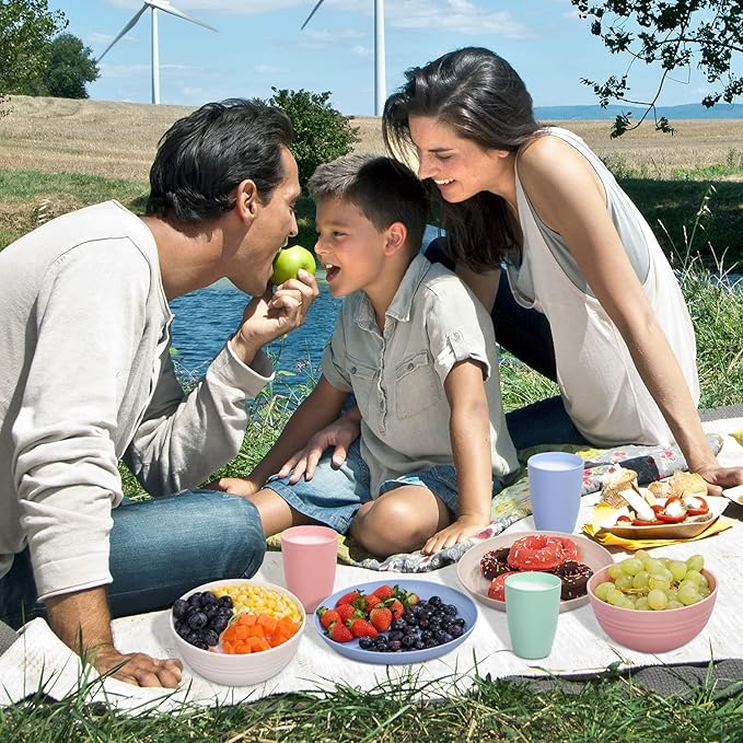 Wheat Straw Dinnerware Sets for 4, Wheat Straw Plates and Bowls Sets Kitchen Dishes 28pcs College Dorm Room Essentials Cutlery Set Microwave Safe (Colorful)