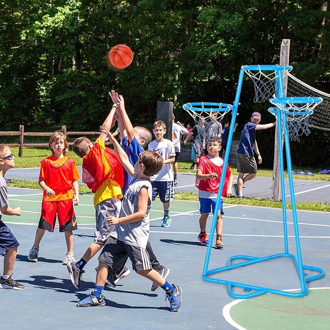 Kids Basketball Hoop Portable Basketball Stand Toys Basketball Indoor Outdoor, Portable Basketball with 4 Hoops at Varying Heights and 3 Balls Toy Set for Age 3 Years and Up(Pale Blue)