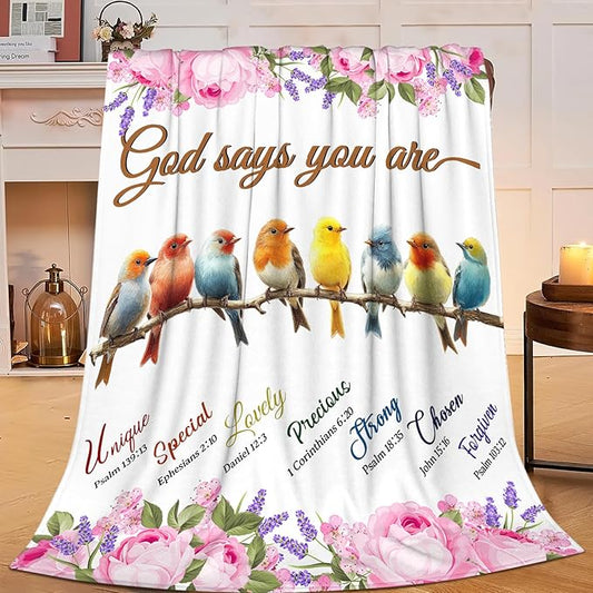 Bird Blanket God Says You are Bird Lover Throw Blanket Gifts for Kids Girls Boys Adults Women Men Super Soft Cozy Plush Fluffy Fuzzy Fleece Blanket Decor 40''X50''
