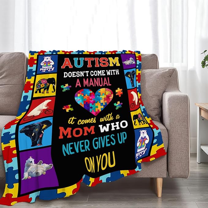 Autism Blanket Autism Awareness Throw Blankets Gifts for Girls Boys Kids Soft Cozy Fleece Plush for Couch Sofa Bed 60"x50"