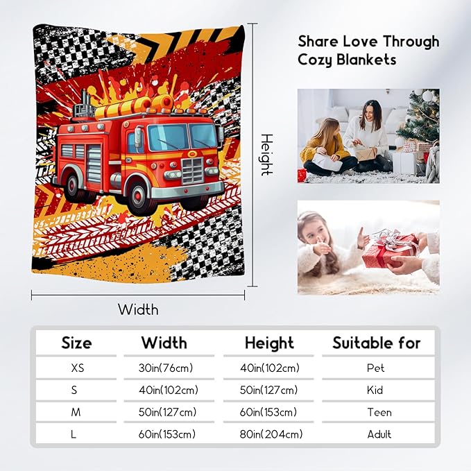 Toddler Boy Blanket, Fire Truck Blankets Gifts for Kids, 40"x50" Cozy Soft Small Throws for Nap