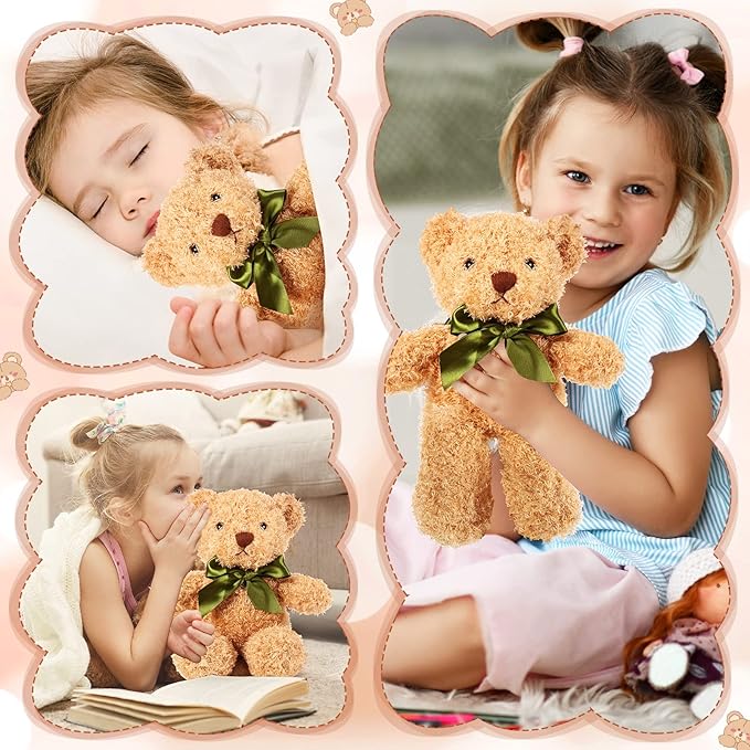 HyDren 6 Pcs Bear Stuffed Animal Plush Toys Soft Plush Dolls Bear Sleeping and Playing Toys for Baby Shower Decoration Boy(Fuzzy Style,Brown)
