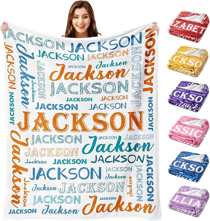 Ship Next Day, Personalized Baby Blanket with Name - Printed in USA, Custom Name Blanket for Boys Girls Kids, Customized Flannel Blankets Gifts for Teen Shower Toddlers Christmas Brithday