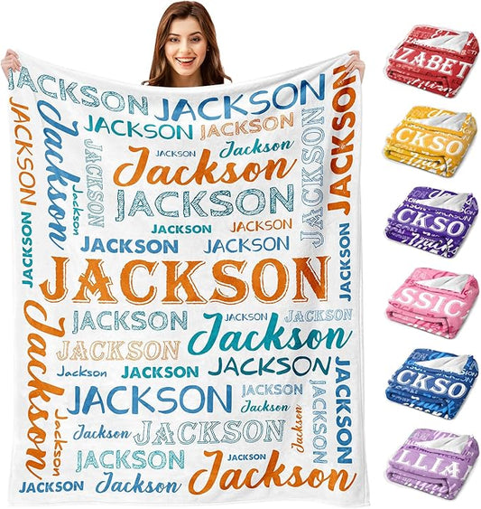 Ship Next Day, Personalized Baby Blanket with Name - Printed in USA, Custom Name Blanket for Boys Girls Kids, Customized Flannel Blankets Gifts for Teen Shower Toddlers Christmas Brithday