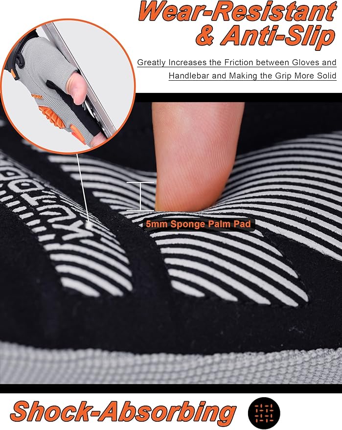 KUTOOK Mountain Bike Gloves for Mmen Fingerless with Wrist Guard Anti-Slip for Dirtbike Riding Fitness Training Outdoor Sports