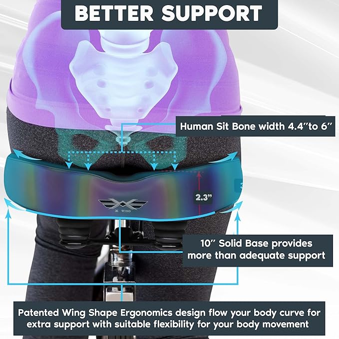 X WING New-Age Noseless Bike Seat Cushion for Men & Women - Extra Padding & Wide - Suitable for City, Electric, Stationary Bikes - Compatible with Peloton Bikes – Wide Winged Bike Seat with Cushion