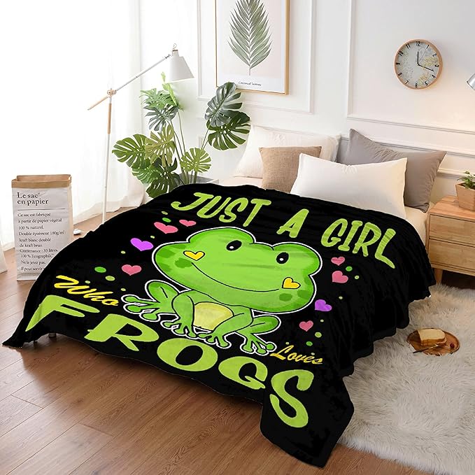 Just Girl Who Loves Frogs Blanket Soft Blankets and Throws Flannel Cozy Lightweight Quilt Gift Perfect for Bed Sofa Couch-80 x60 Large for Adult