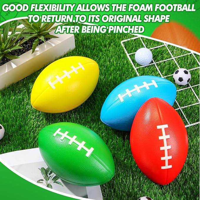 Leyndo 4 Pcs 7.25'' Kids Foam Football Mini Colorful Sports Footballs for Outdoors Practice Training Game Football School Carnival Reward Party Favors, Youth Size