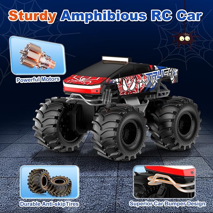 Remote Control Car, Amphibious Monster Truck Toys for Boys RC Cars, 2.4 GHz Waterproof RC Trucks, 1:18 4WD All Terrain Off-Road Pickup, Cool Christmas Birthday Ideas Gifts for Kids 6+ Year Old