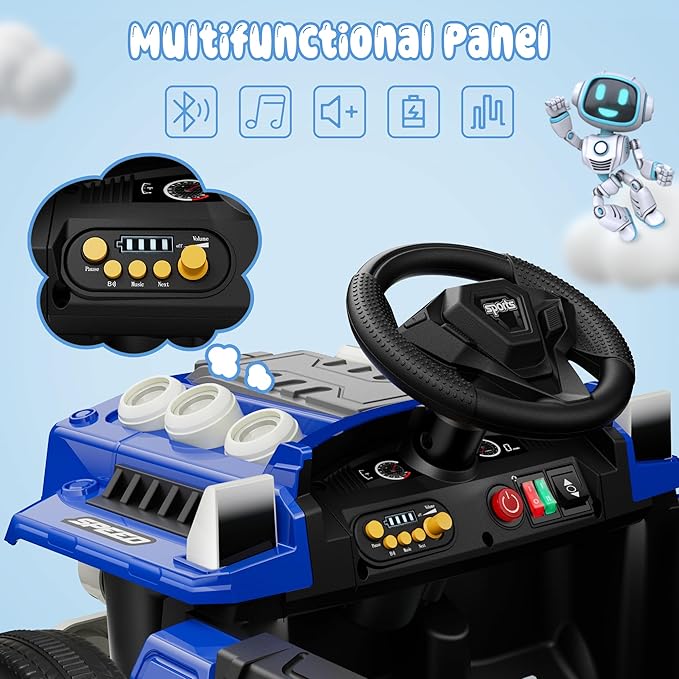 ANPABO 12V Ride On Truck Car with Remote Control, Kids Electric Car with Bluetooth Music, Horn, 3 Speeds, LED Lights, Soft Start, Ride on Toys for Toddler Boys & Girls, Blue