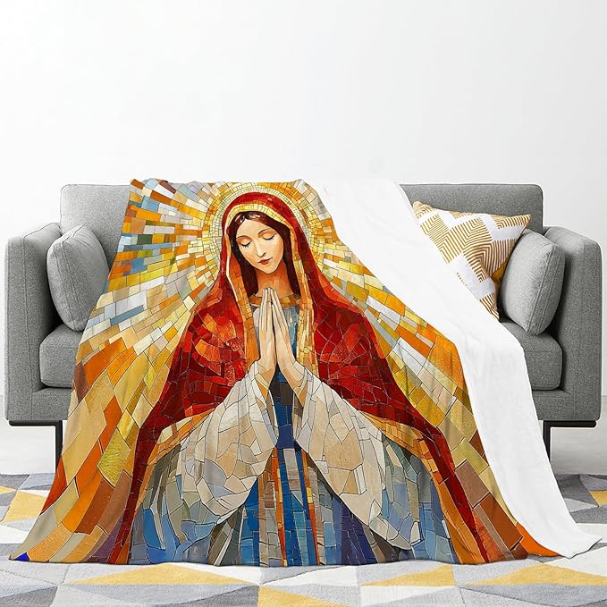 Virgin Mary Blanket for Women, Our Lady of Guadalupe Fleece Blanket Gifts for Boys Girls, Warm Cozy Soft Flannel Christian Stuff for Bed Sofa Couch 50" x 40"