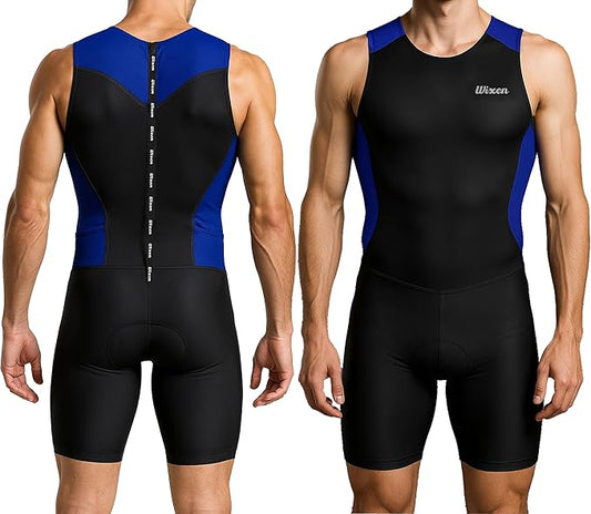 Wixen Men's Performance Triathlon Suit Sleeveless Tri Suit Padded Quick Dry Run Swim Bike