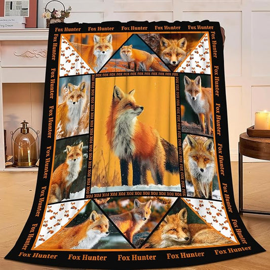 Fox Throw Blanket Orange Fox Stuff Gifts for Kids Girls Boys Adults Women Men Soft Cozy Warm Plush Fluffy Fuzzy Fleece Blanket Decor 40''X50''