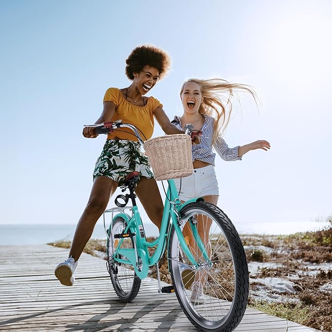 YITAHOME Beach Cruiser Bike for Women, 24 & 26 inch Commute Bike for Adults, 1 & 7 Speed Womens Bicycle with Basket Adjustable Seat, Multiple Color