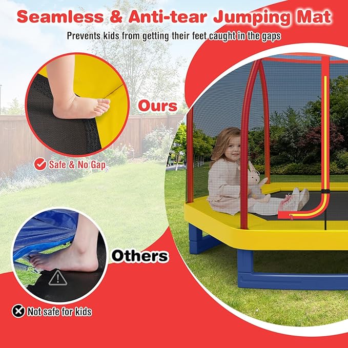 GYMAX Trampoline for Kids, 7FT Toddler Trampoline with Safety Enclosure Net & Seamless Spring Pad, Heavy Duty Small Indoor/Outdoor Trampoline for Boys, Girls Age 3+