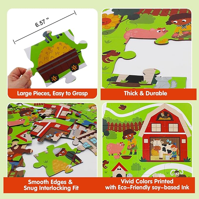 Farm Animals Jumbo Floor Puzzle, 48 Piece Large Jigsaw Puzzles for Toddler 3-5, Farm Adventure Play Mat for Pretend Play, Preschool Educational Toys for Kids Ages 4-8