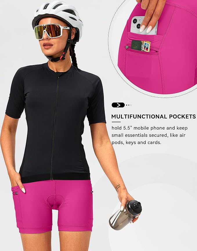 Women's 4D Padded Bike Shorts 5"/7" Riding Underwear Cycling Bicycle Road Biking Cycle Shorts for Women Zipper Pockets