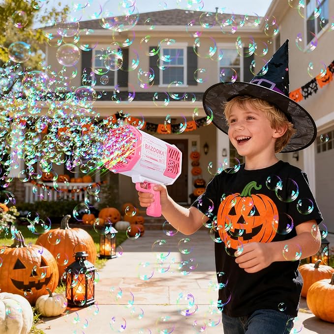 Bubble Gun, Bazooka Bubble Machine Gun, Bubble Blaster Gun with Bubble Solution, 69 Holes Bubble Bazooka Gun Outdoor Summer Toy Party Favors for Kids Pink Halloween Bubble Maker Blowers