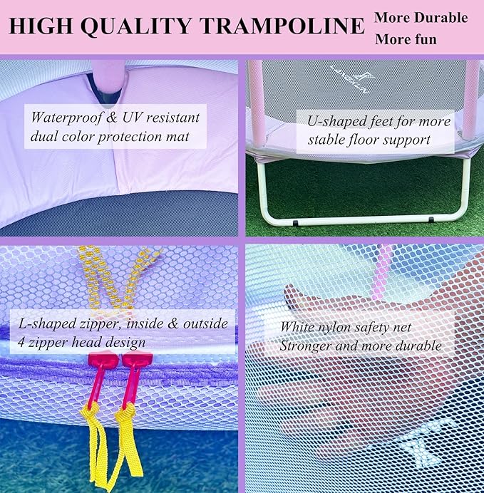 LANGXUN 60" Trampoline for Kids, 5ft Toddler Mini 6-in-1 Trampoline Indoor Outdoor with Swing, Basketball Hoop, Dart Board, Gymnastics Bar, Rings, Christmas Toys Birthday Gifts for Girls Boys Age 3-8