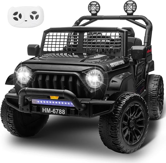 2 Seater Ride on Car for Kids, 24V Electric Power Ride on Truck Toy with Remote Control, 200W Motor, LED Lights, Music, 3 Speed, 4 Wheel Suspension Spring, Soft Start, Safety Belt