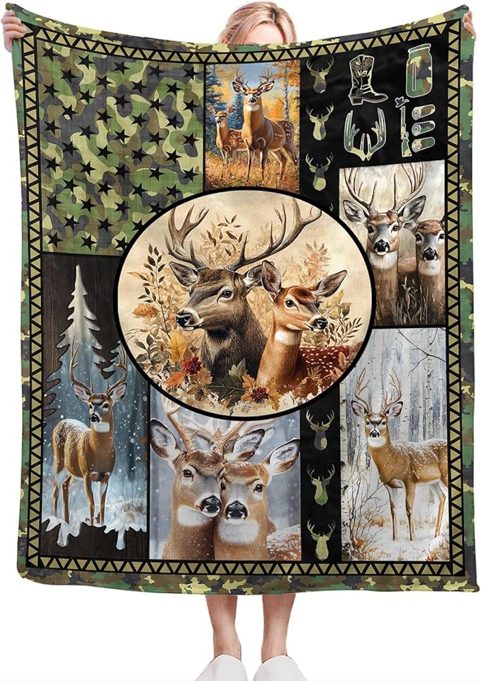 Ultra Soft Cozy Deer Camo Throw Blanket - Fleece Fuzzy Plush - Hunting Lovers Decor Gifts for Women, Girls & Adults - Couch, Sofa - 80"x60"