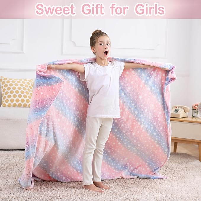 Softan Kids Stars Throw Blanket Glow in The Dark, Kids Blanket Gifts for Girls & Boys, Soft Cozy Flannel Luminous Stars Blanket for Sofa Couch Bed, Christmas Birthday Gift Toddler, 50x60IN