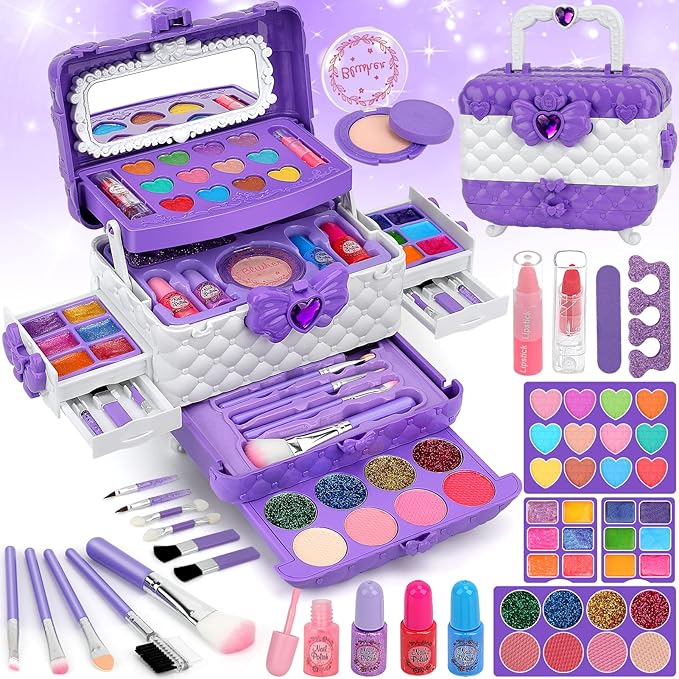 Kids Makeup Kit for Girl Gifts, 54PCS Teensymic Toys Washable Little Girls Princess Make Up Toys for 4 5 6 7 8 9 Year Old Girl Birthday Gift (Purple)