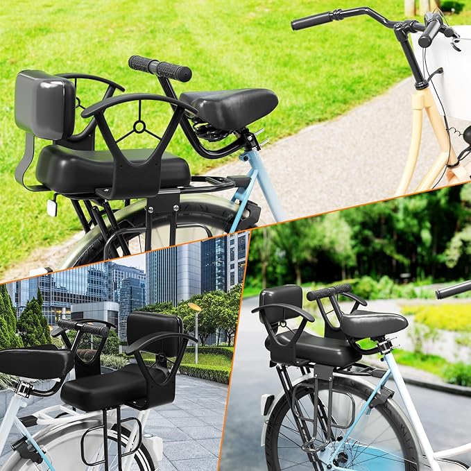 Rear Child Bike Seat,Rear Mounted Child Bike Seats,Back Mount Child Seat with Back Rest Armrest Foot Pedals,Width Adjustable Bicycle Rear Seat,Fits All Bicycle Rear Frames