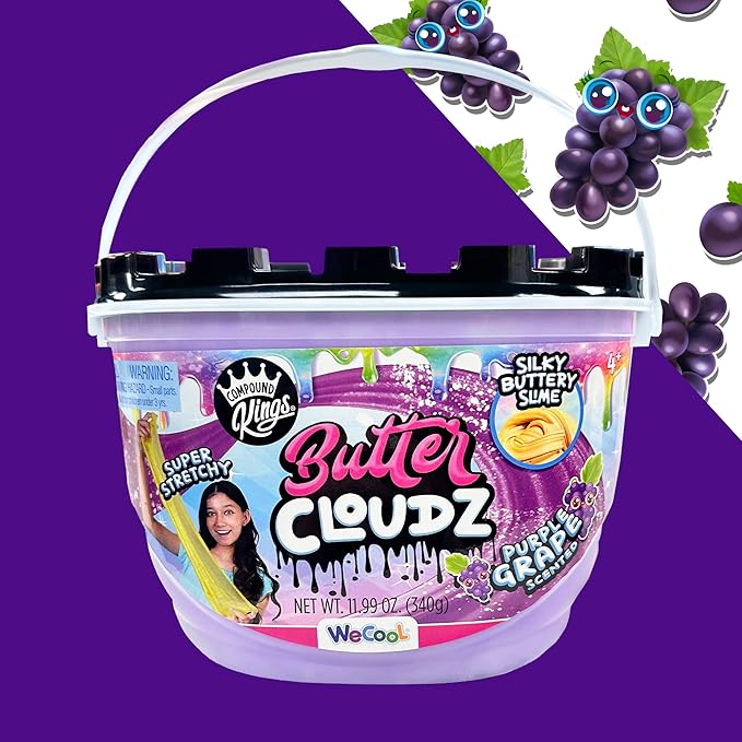 Compound Kings Fluffy Butter Cloudz Scented Large Slime Bucket for Kids – Soft, Squishy, Non-Toxic Sensory Toy | Purple Grape Slime Gift