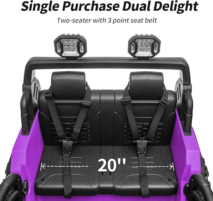 2 Seater Ride on Car Toy, 24V 4WD Electric Car for Kids 4-8 with Remote Control, 4x200W Motors, Capacity 150 lb - Purple